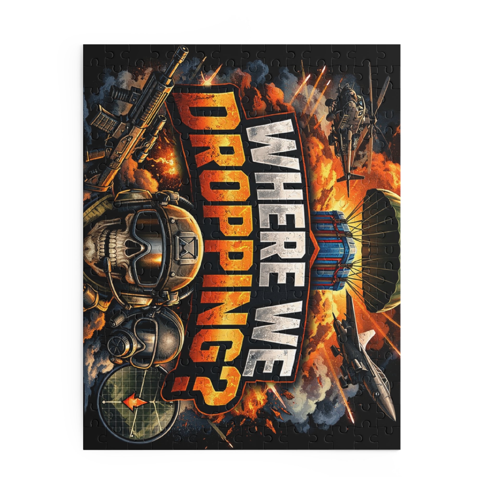 Where We Dropping? Battle Royale Puzzle – 500/252/120-Piece Military Gaming Jigsaw
