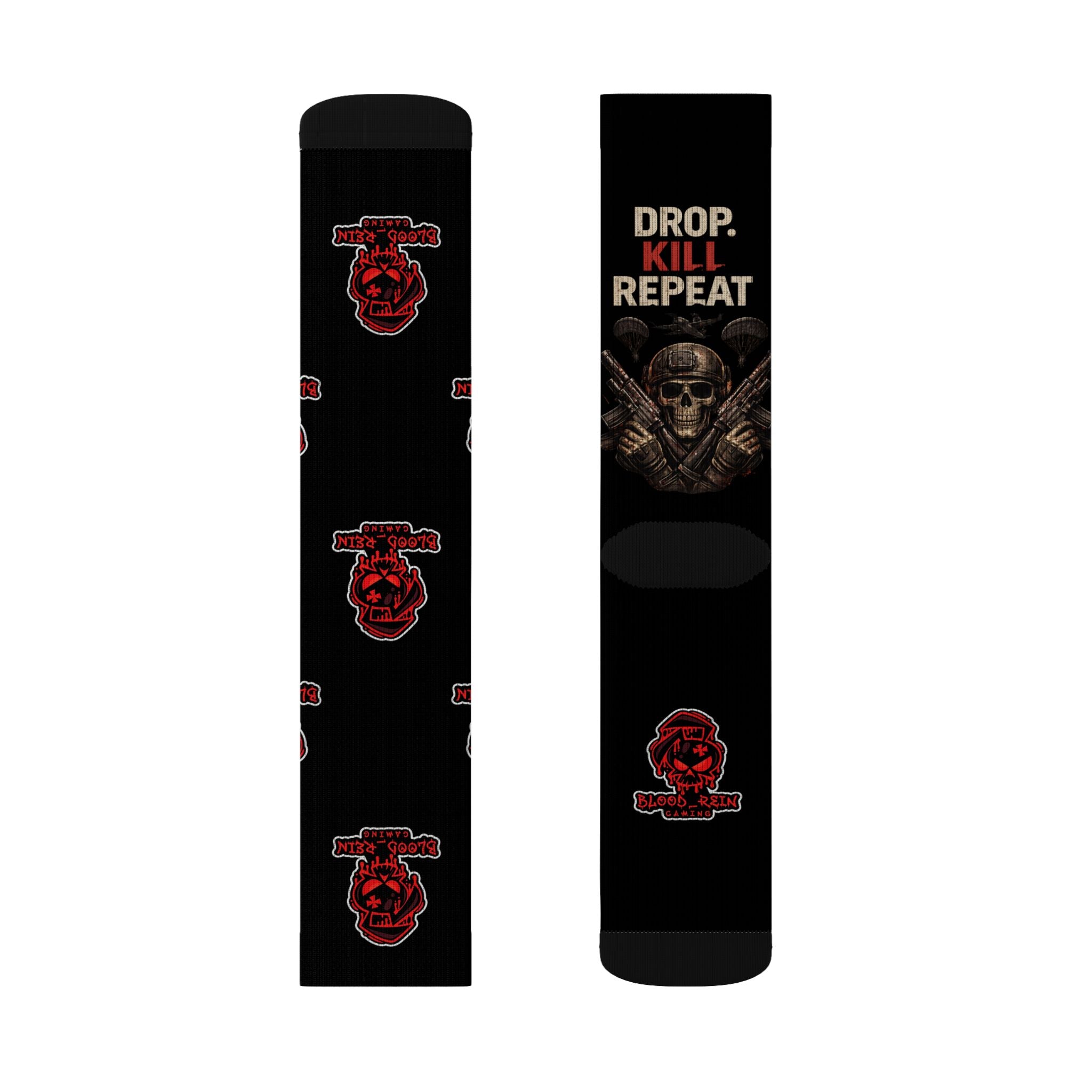 Gaming Crew Socks — “Drop. Kill. Repeat.” Sublimated Tactical Design