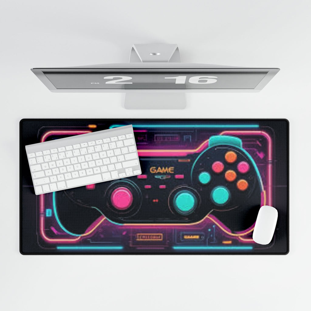 Retro Neon Game Controller Desk Mat — Extended Gaming Mouse Pad