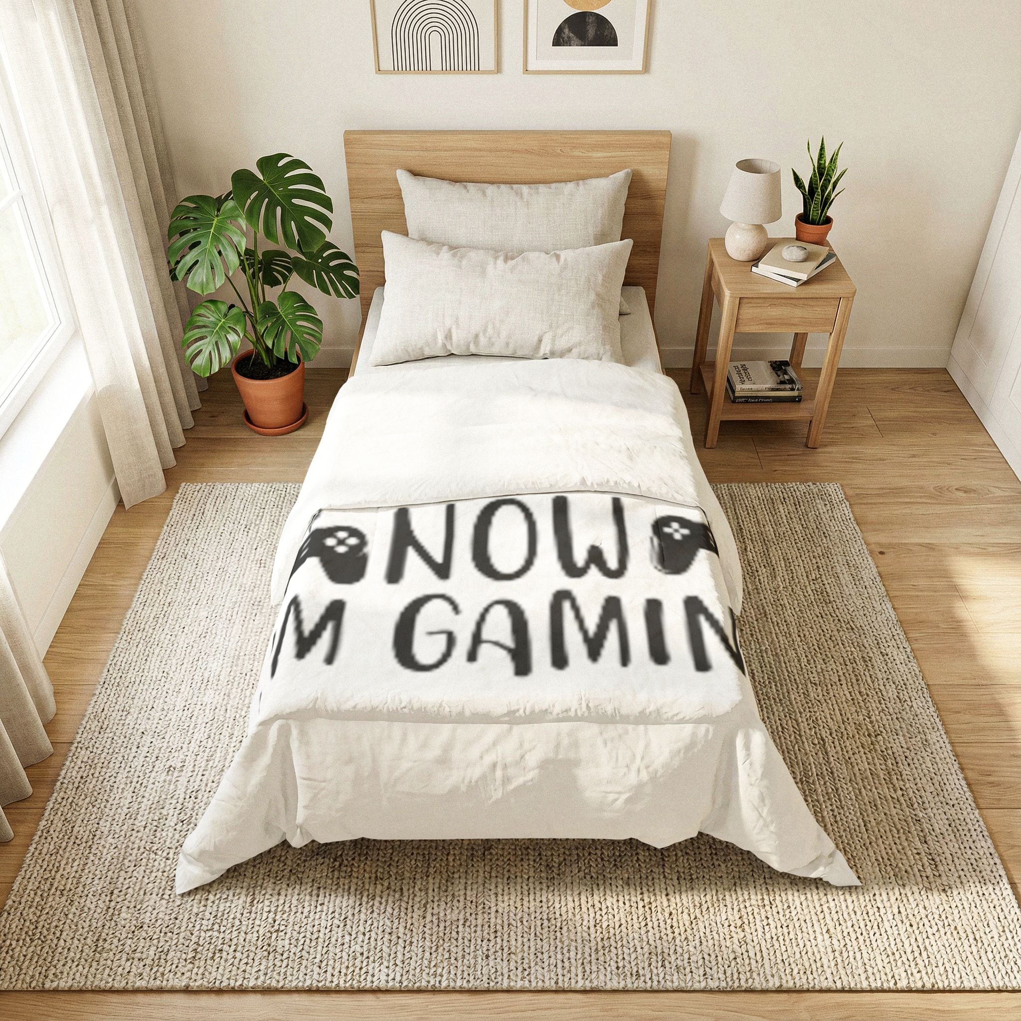 Gaming Comforter – “I Can't Adult Now I'm Gaming” Cotton Throw for Gamers
