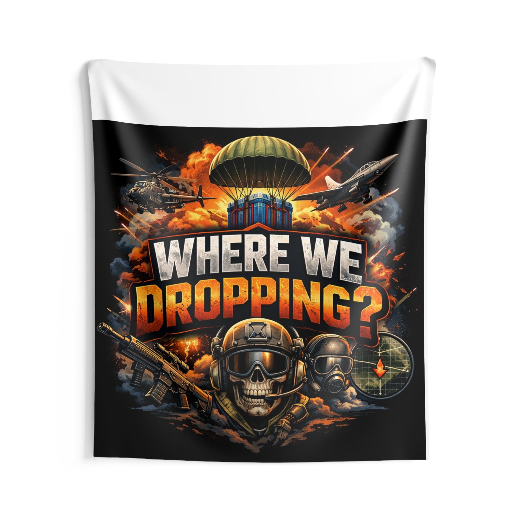 Where We Dropping? Tapestry — Gaming Parachute Battle Wall Art