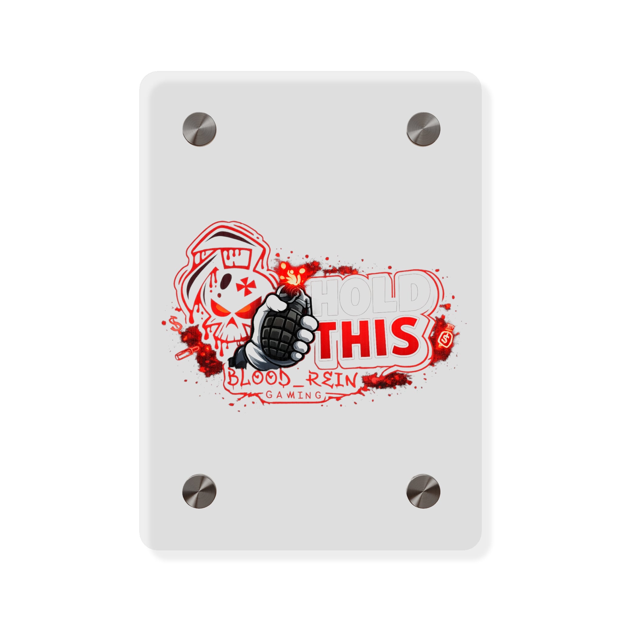 Acrylic Wall Art Panel — "Hold This" Gaming Skull Grenade Wall Decor