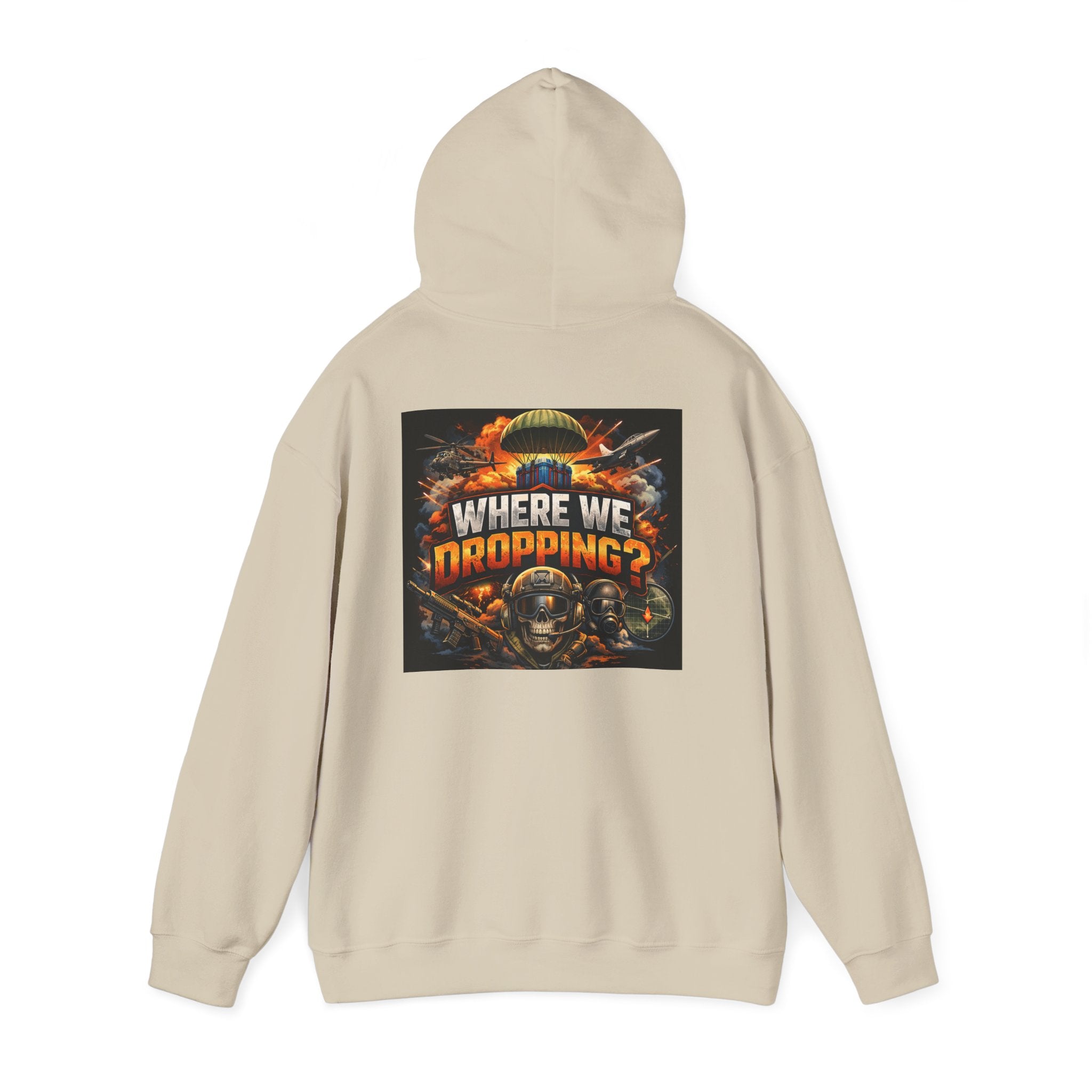 Gaming Hoodie — “Where We Dropping?” Graphic Hooded Sweatshirt