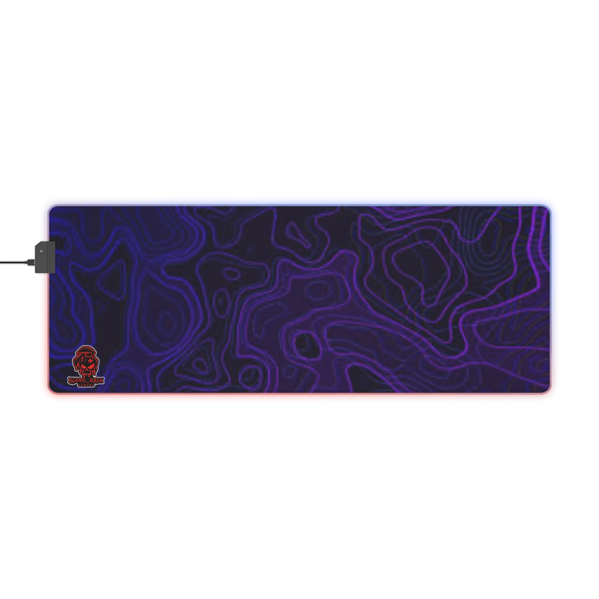 RGB Contour Gaming Mouse Pad — Large LED Desk Mat with Topographic Purple Design