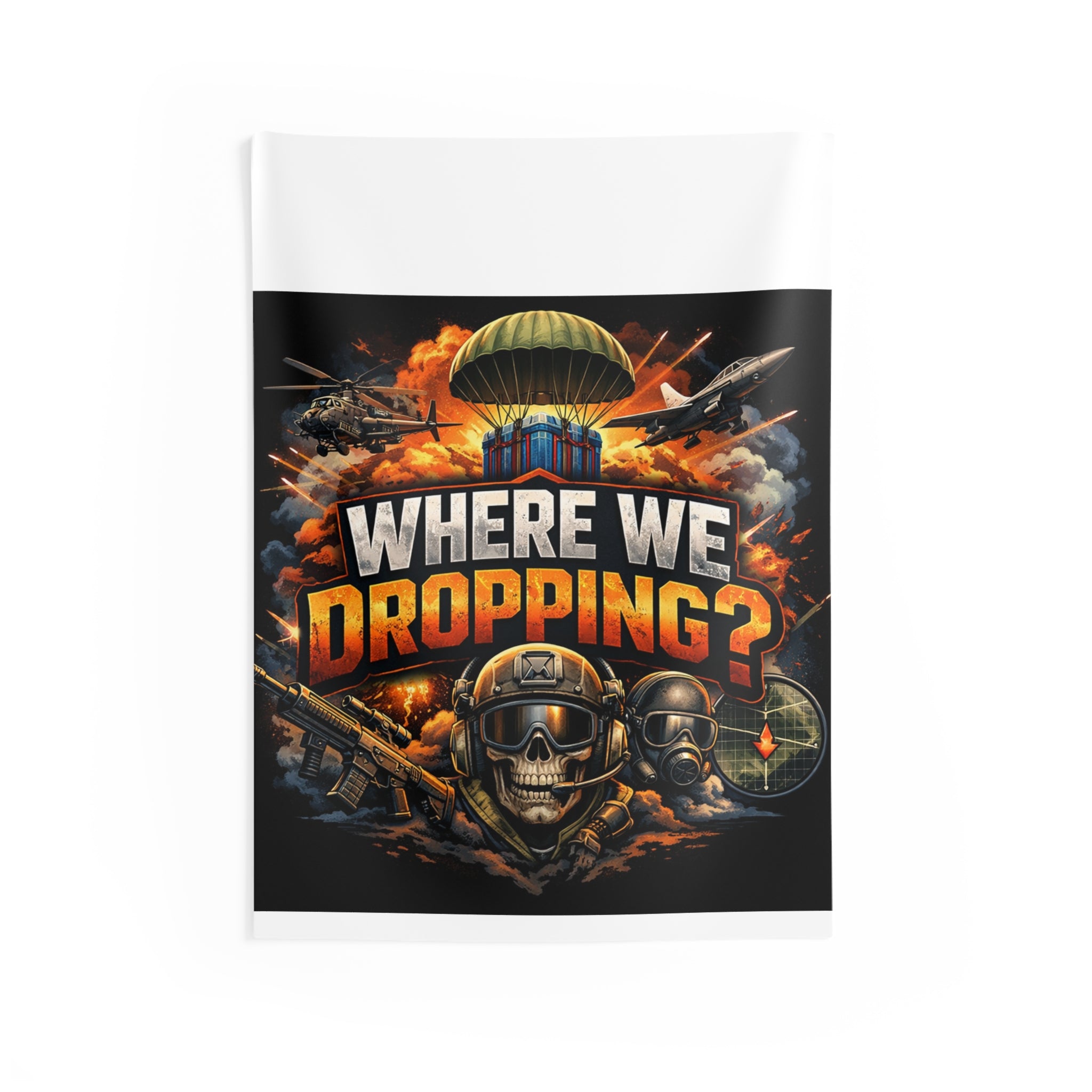 Where We Dropping? Tapestry — Gaming Parachute Battle Wall Art