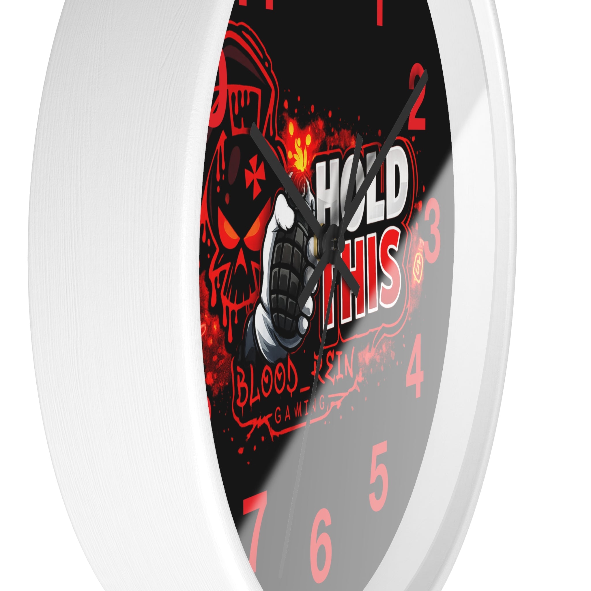Hold This Gaming Wall Clock — Blood Reign Gamer Skull Design