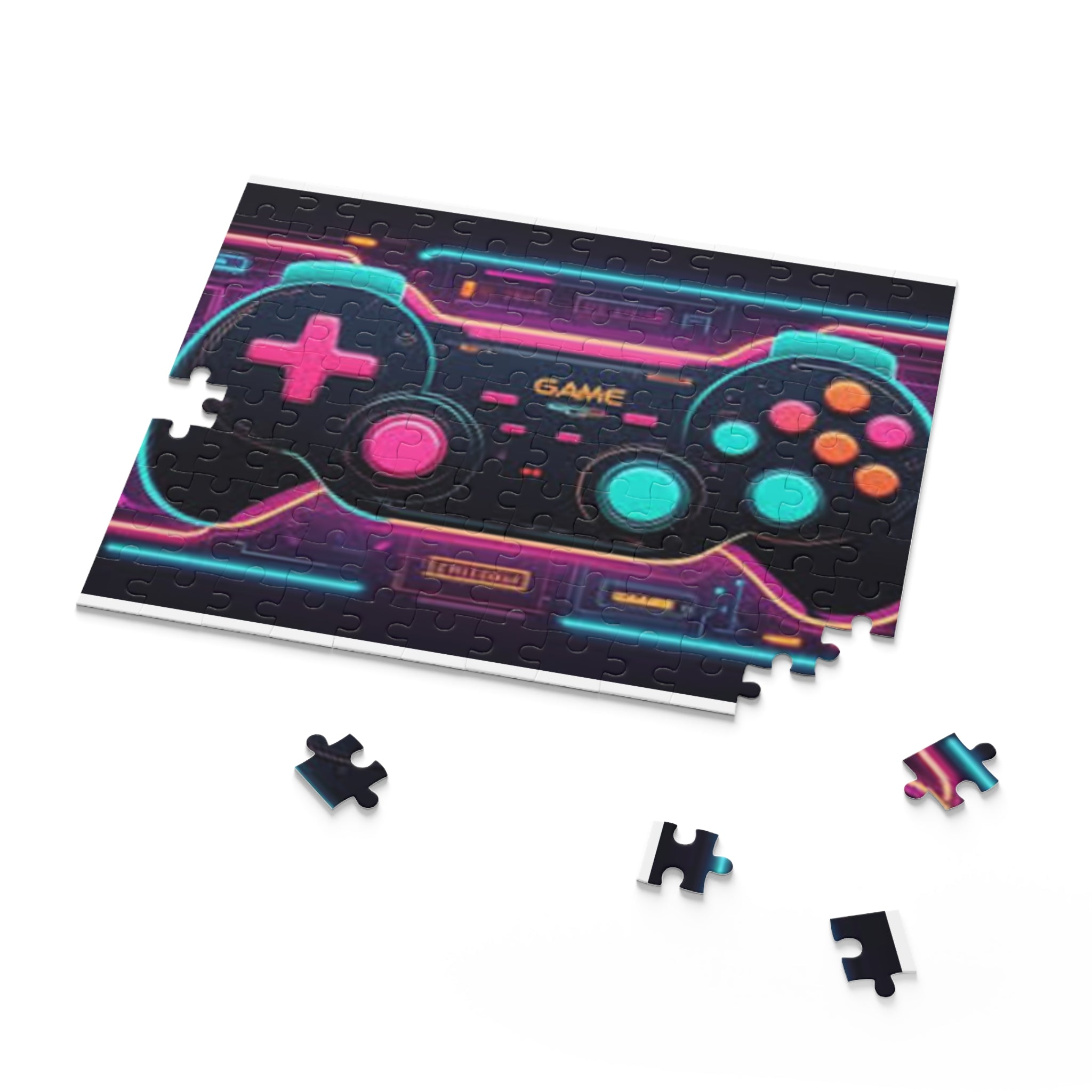 Retro Neon Game Controller Puzzle – 120/252/500-Piece Video Game Jigsaw